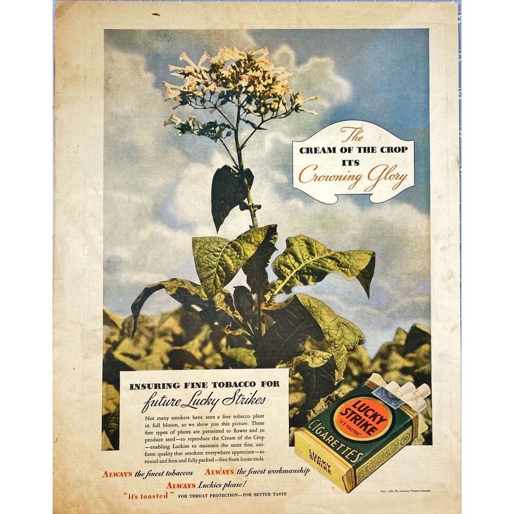 Lucky Strike Cigarettes "The Cream of the Crop" Vintage Print Ad 1933